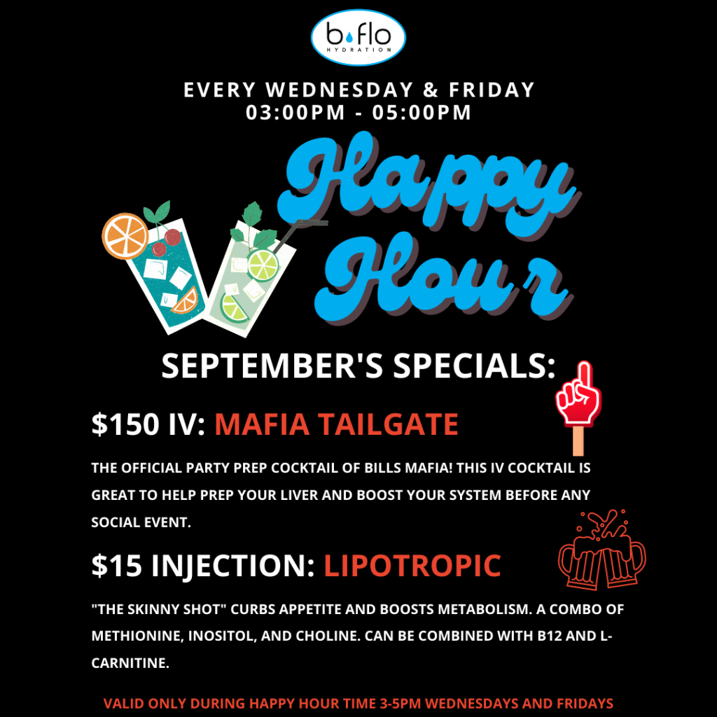 Join us at BFLO Hydration for our September IV Cocktail Special before you pre-game.