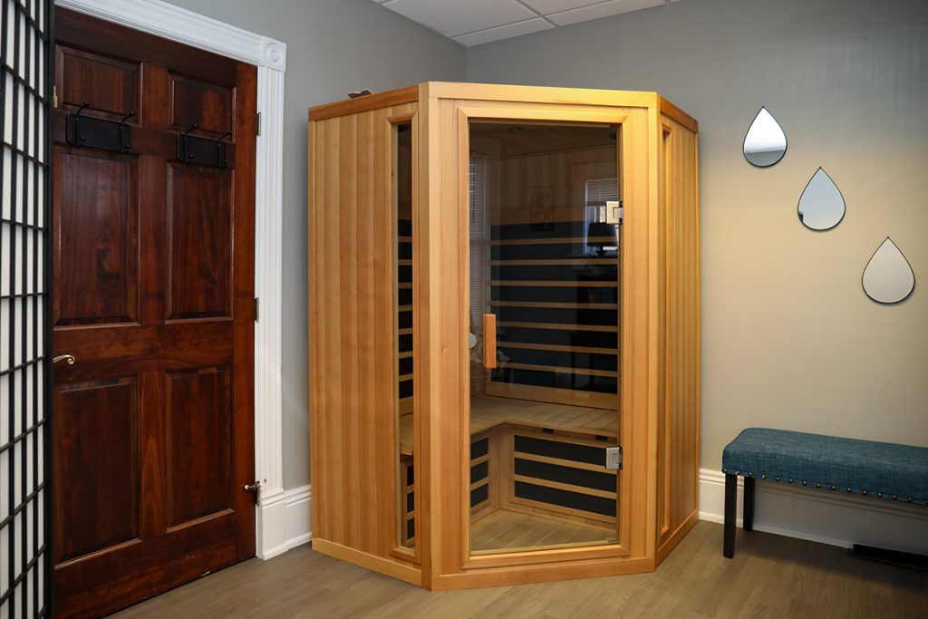 Infrared sauna at BFLO Hydration Wellness Center in Williamsville, NY.