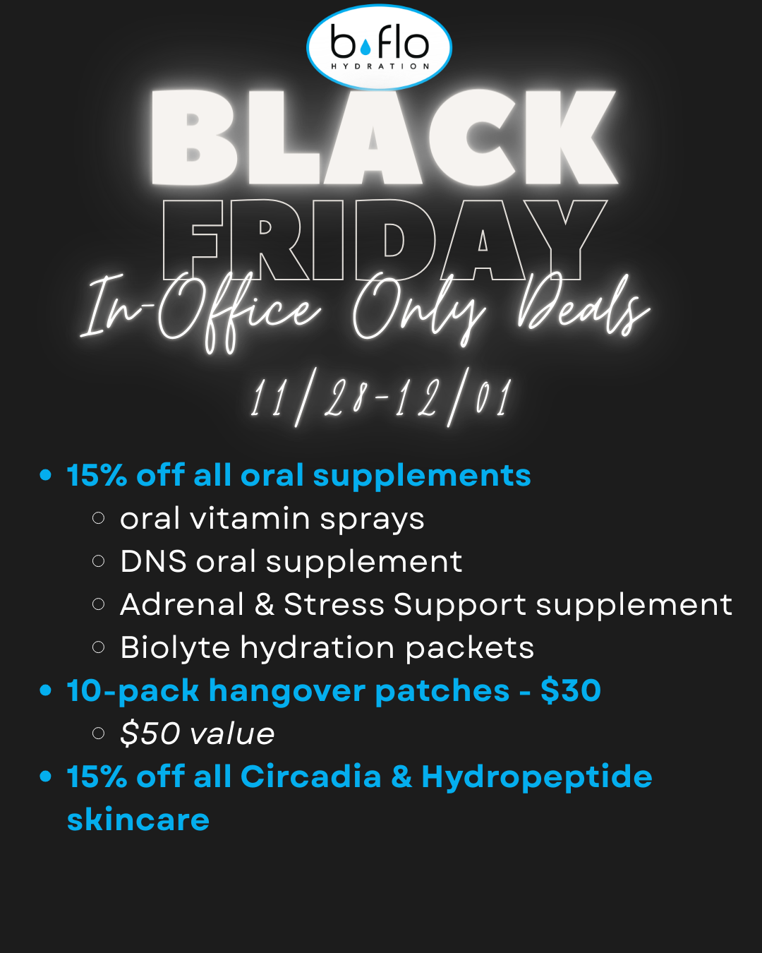 BFLO Hydration Black Friday In Office Only Deals.