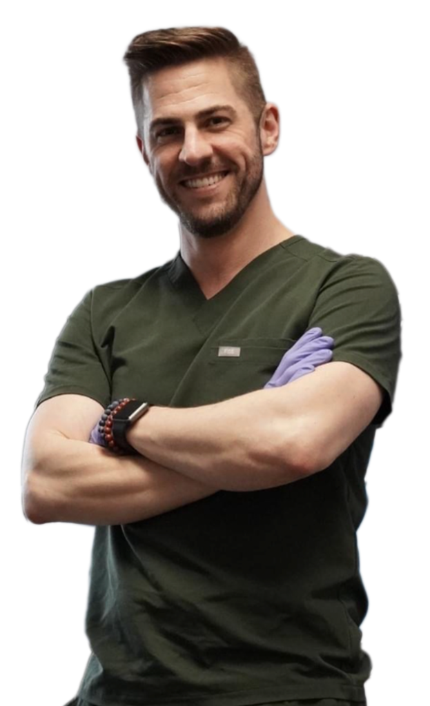 RN Alex in green scrubs; for testimonial on NAD+ Therapy